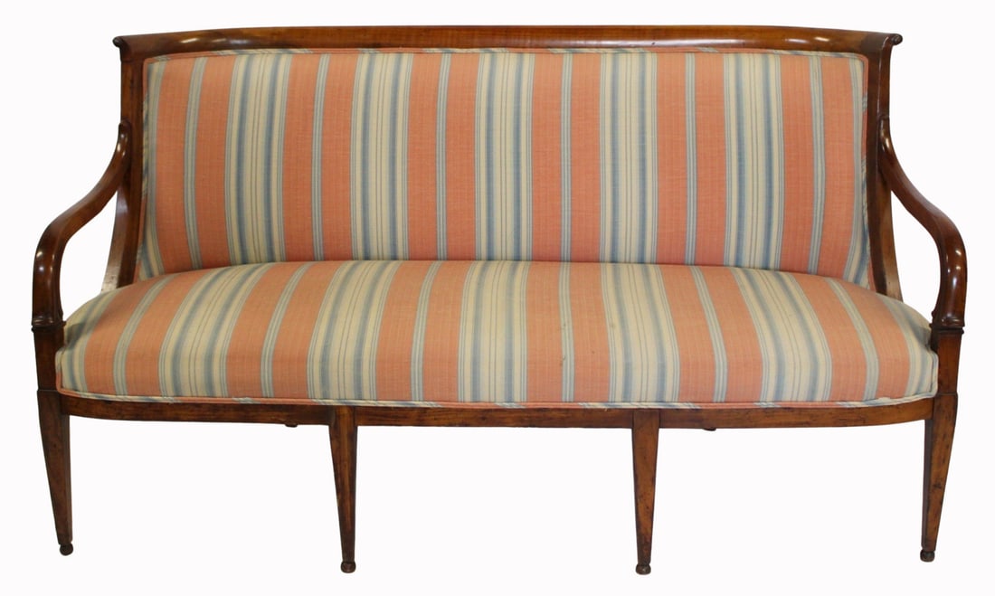 Antique Neoclassical Style Swedish Sofa.: Nice shape and patina on the frame. From a Tuxedo Park NY estate. - Dimensions: 36" x 63" x 21"