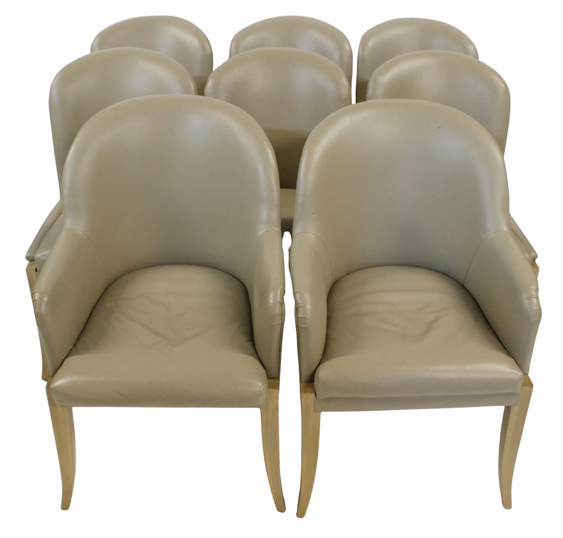 Set of 8 Leather Upholstered Chairs.: The finest of quality with soft leather upholstery. Includes 2 arm (37" x 23" x 24") and 6 sides. From a Scarsdale, NY estate.