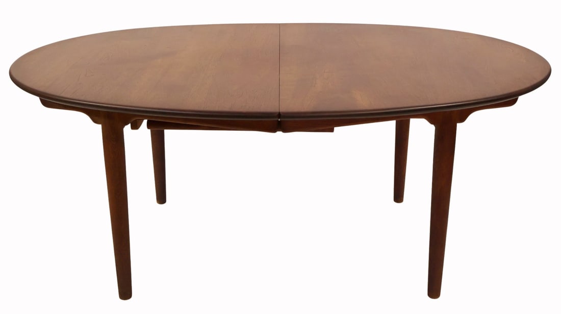 Hans J. Wegner, Johannes Hansen Dining Table.: Midcentury, marked, nice original condition and with 3 leaves. From a Mamaroneck, NY estate. - Dimensions: 28"h x 54"x63" (no leaves)