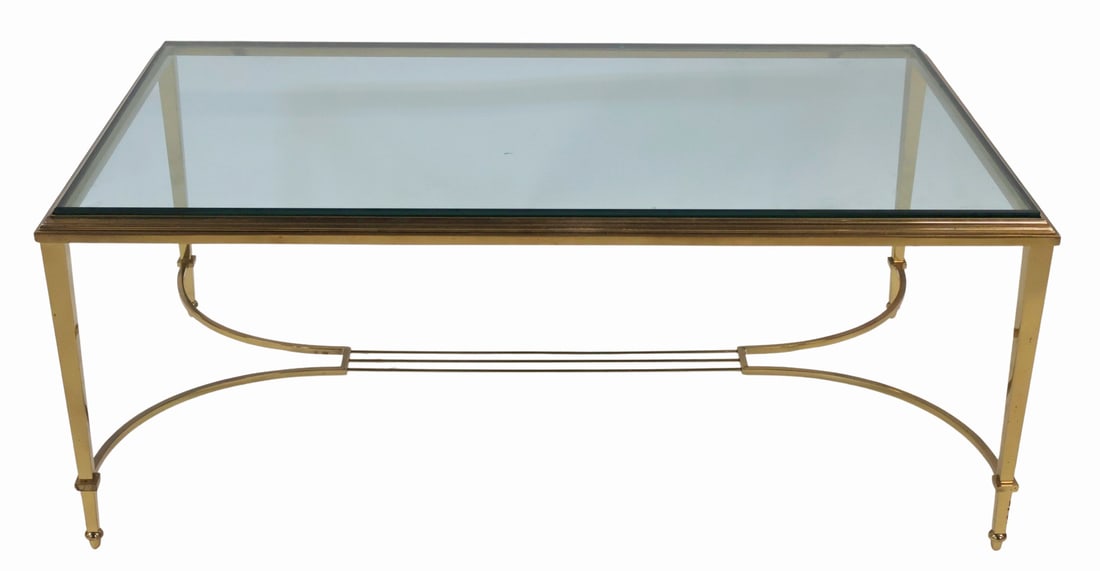 After Maison Jansen Bronze Cocktail Table: The best of quality with glass top. From a Greenwich CT estate. - Dimensions: 17" h x 41" w x 25" d.