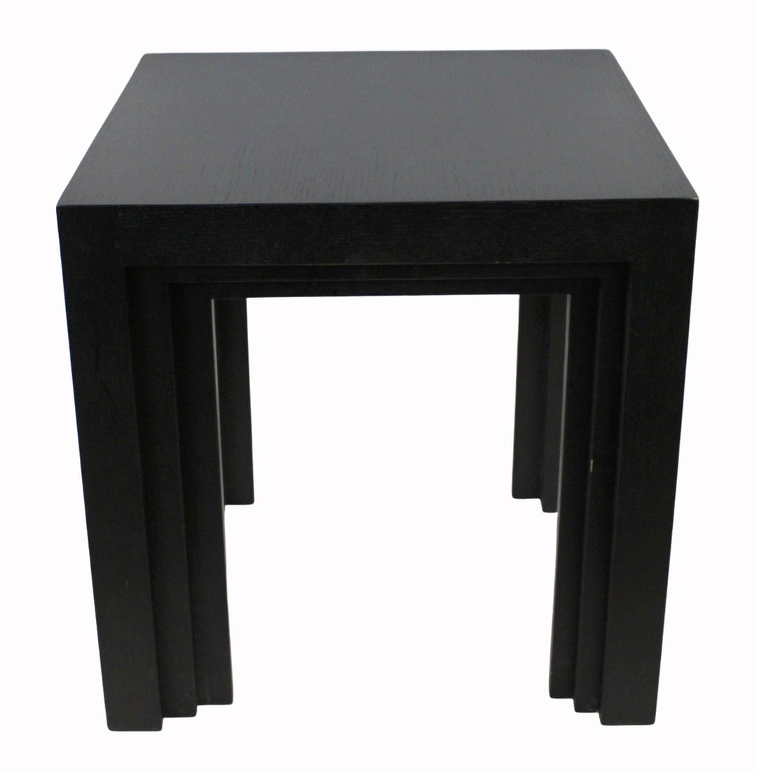 ARMANI CASA Ebonized Nesting Tables.: Set of 3 ebonized nesting tables. From an Astoria, Queens, NY collection. - Dimensions: 17.25" h x 17.25" w x 17.25" d.