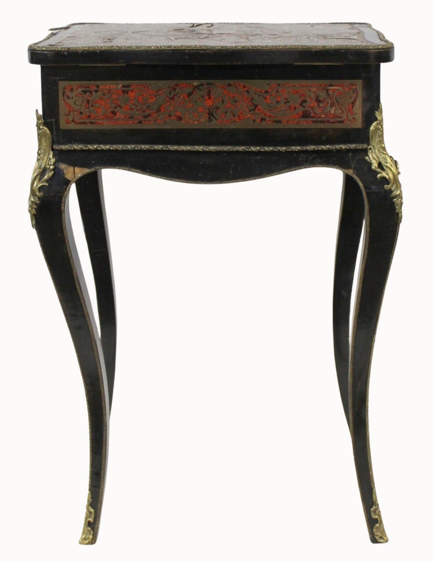 Antique Boulle Lift Top Vanity Stand.: Lift top mirror and pull out. From an Eastside, NYC estate. - Dimensions: 27" h x 18" w x 14" d