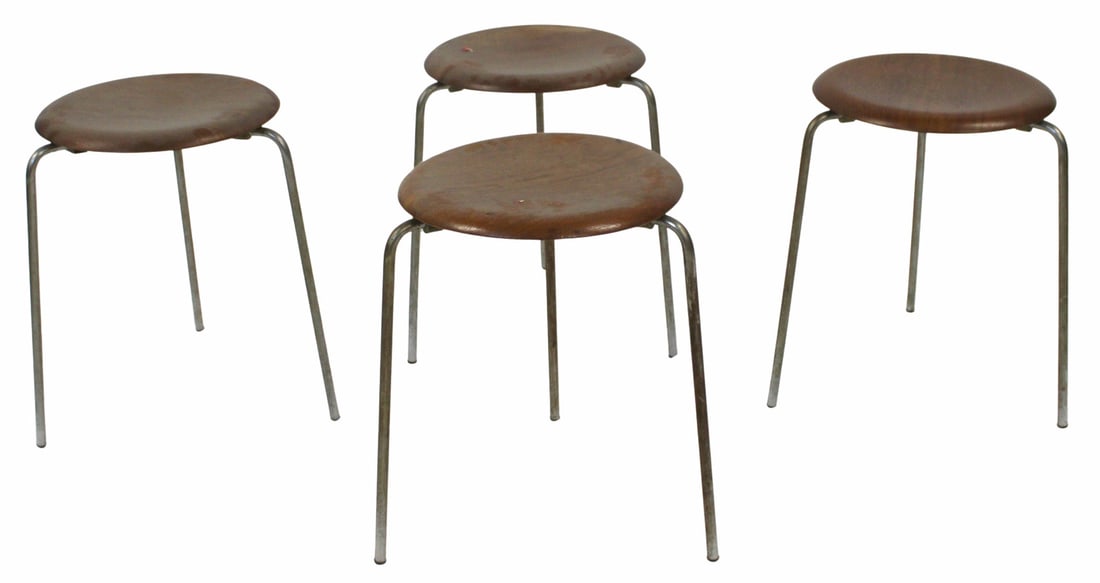 Arne Jacobsen / Fritz Hansen Dot Nesting Stools.: Midcentury and signed. From an Astoria, Queens, NY estate. - Dimensions: 18" h x 13" dia.