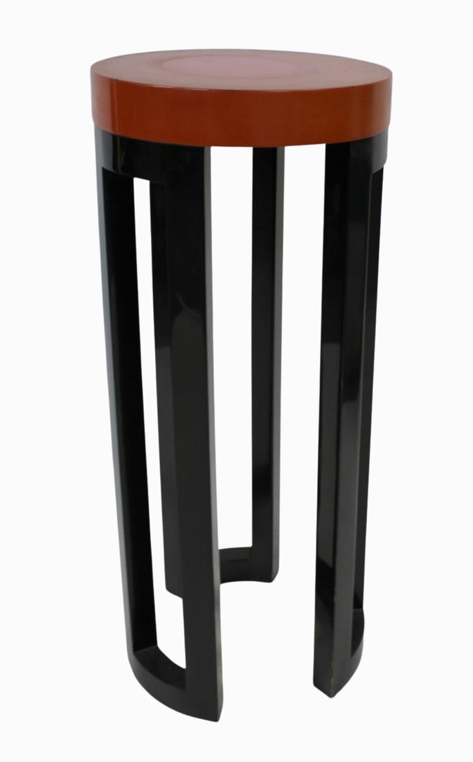 After Hoffman Midcentury Lacquered Pedestal Table: From a Queens, NY estate. - Dimensions: 43" h x 18" w.