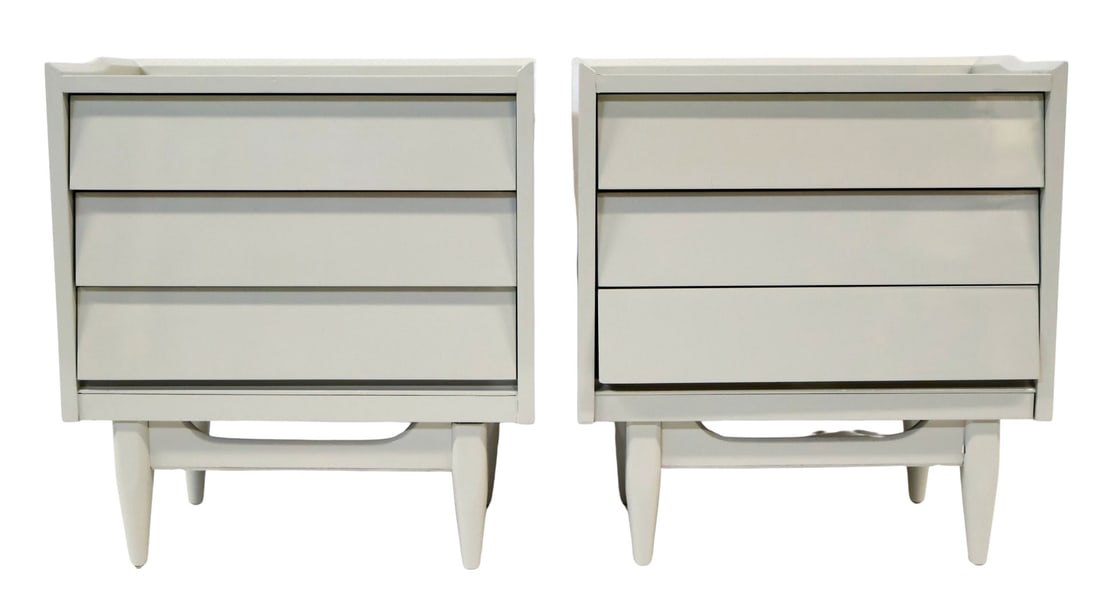 Midcentury Pair of Painted Nightstands.: Nice quality. From a Greenwich, CT estate. - Dimensions: 28" h x 24" w x 14" d.