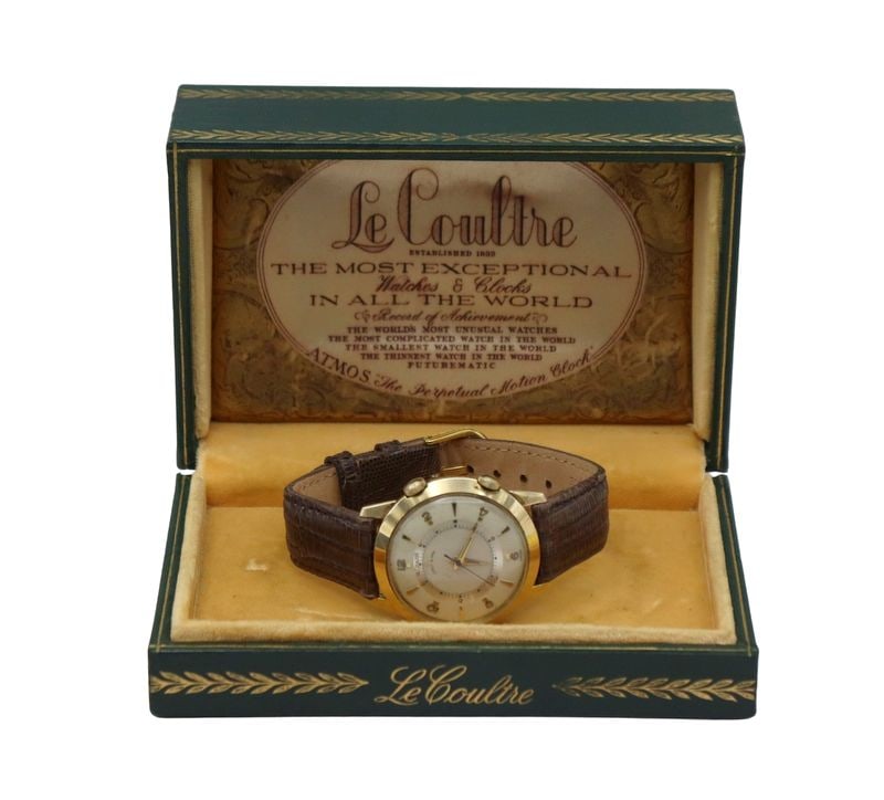 JEWELRY. Vintage LeCoultre Memovox Wrist Alarm: Watch. A men's vintage LeCoultre 10kt gold-filled Memovox mechanical watch. This watch features a 35 mm (excluding crown) round 10kt yellow gold-filled watch case, stainless steel case back, applied g