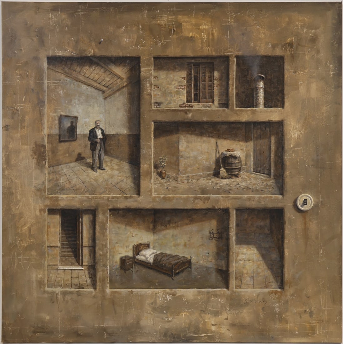 GABRIEL SAINZ (ARGENTINE, b. 1967).: 'Sotto Voce' (Under His Breath). 2005. Acrylic on canvas. Signed lower right. Verso: Inscribed title, artist, year, medium and size on canvas in permanent black marker. Property of a New Jersey estate