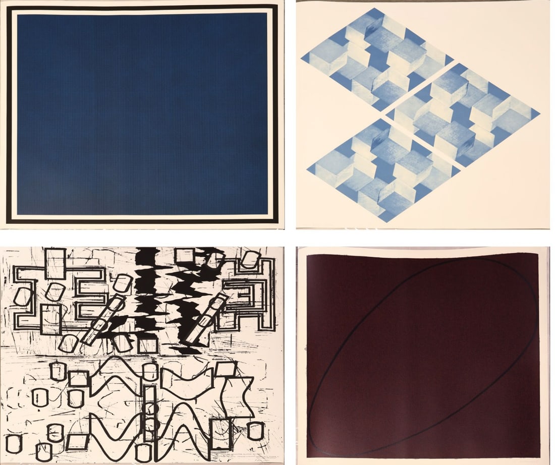 VARIOUS ARTISTS (20TH CENTURY) [4 WORKS].: 'Four x Four x Four Series'. Includes works by (i) SOL LEWITT (1928-2007), (ii) MEL BOCHNER (1940-2025), (iii) BARRY LA VA (1941-2021), and (iv) ROBERT MANGOLD (b. 1937). 1990. (i-iv) Screenprint in c