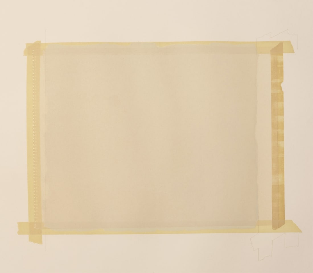 SYLVIA PLIMACK MANGOLD (AMERICAN, b. 1938).: 'Paper Under Tape/Paint Over Paper'. 1977. Etching, aquatint, and screenprint. Signed, dated,and numbered '13/50' lower margins in pencil. Crown Point Press, San Francisco printer embossed stamp lower