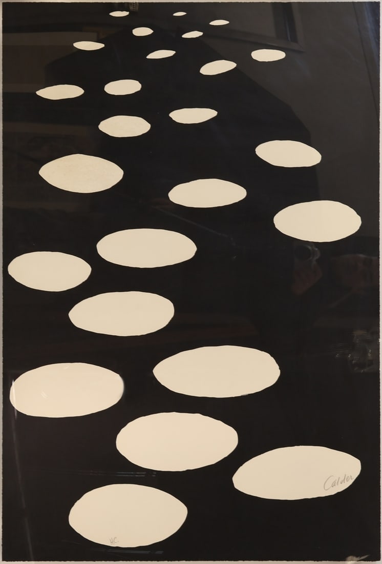 ALEXANDER CALDER (AMERICAN, 1898-1976).: 'Soupcoups Dans Le Nori' (Saucers in Black). Lithograph. Signed and 'H.C.' lower right and left in pencil. Property from a Palm Beach, FL estate. Dimensions: Sheet: 43.125" h x 29.375" w. Fr