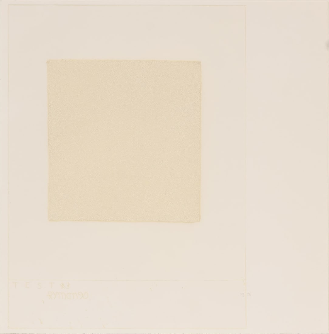 ROBERT RYMAN (AMERICAN, 1930-2019).: 'Test Plate #3'. 1990. Aquatint with etching on white woven paper. Signed, dated and titled in plate. Numbered '25/75' lower right. Published by Parasol Press, NY. Property of the Collection of David