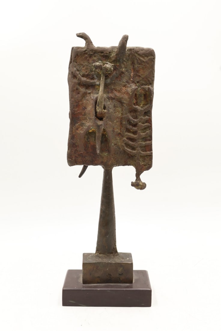 LINDSEY DECKER (AMERICAN, 1923-1996).: 'Reliquary'. 1956. Bronze. Signed and date on side. Property of a Fort Lee, NJ collection. Dimensions: 15" x 5.25" w x 1.75" d. w/base: 16.25" h x 5.25" w x 3.125" w.