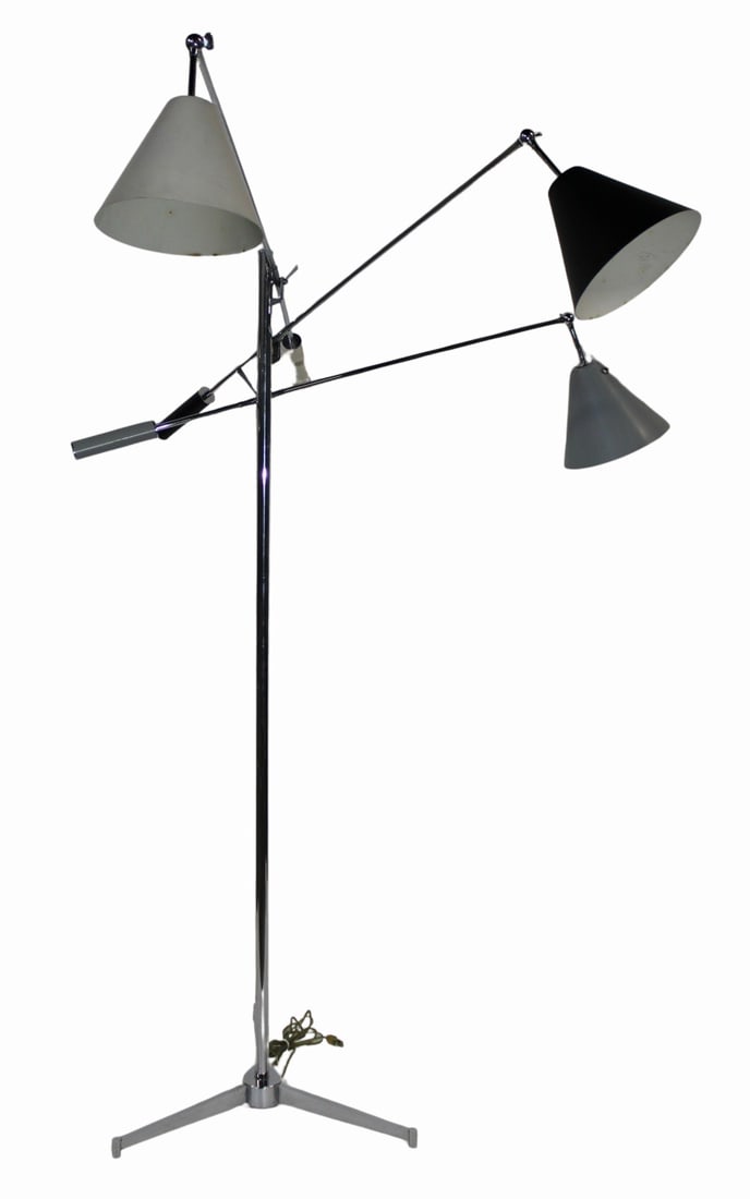 Arredoluce "Triennale" Italian Modern Floor Lamp: Floor Lamp, Arredoluce Model 12128 Triennale Floor Lamp enameled aluminum, chrome-plated and enameled steel, chrome-plated brass, shades stamped 'Arredoluce Monza Made in Italy '™ to interior as