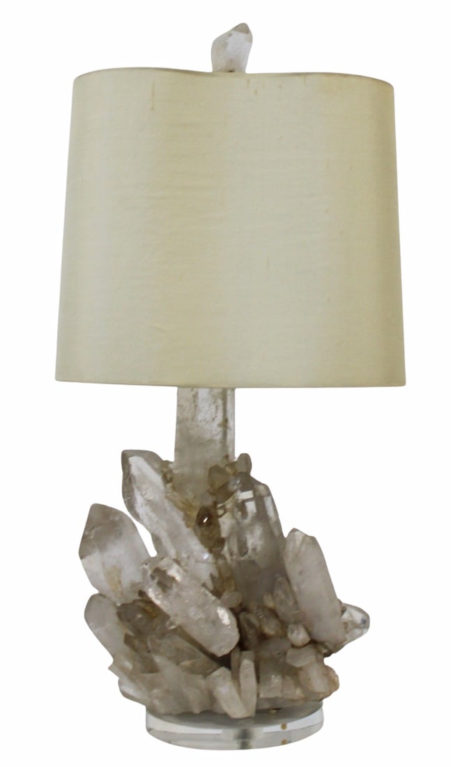 CAROLE STUPEL Rock Crystal Lamp.: Good large size and raised on Lucite base. From a Dobbs Ferry NY estate. - Dimensions: Crystal 17" and 30" to finial