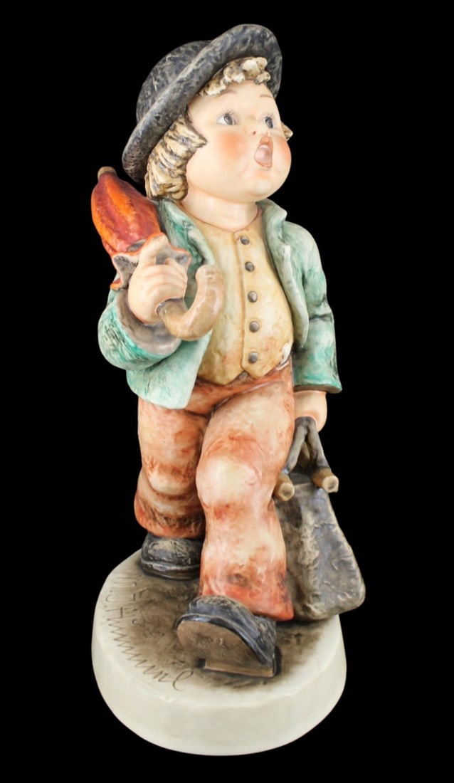 Very Large Hummel Figure "Merry Wanderer": A truly GIGANTIC Hummel for you Hummel fanciers! Signed illegibly and dated "7 29 1978" and with the Gobel "Bee in V" mark. Jumbo sized, likely used for store display? - Dimensions