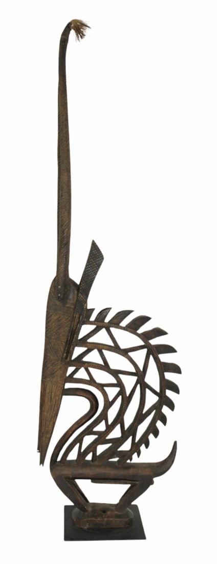 Large Antique Chiwara Bambara Antelope Headdress: From a Park Ave, NYC estate. - Dimensions: 61" x 18"