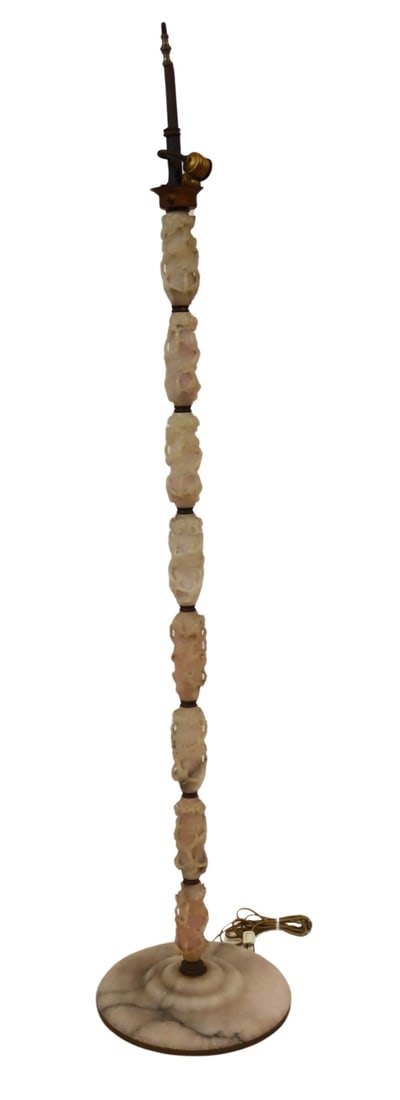 Chinese Carved Quartz Floral Floor Lamp.: From an E 72nd St, Manhattan estate. Dimensions: 13.75" in diameter x 53" to the top of the carving.