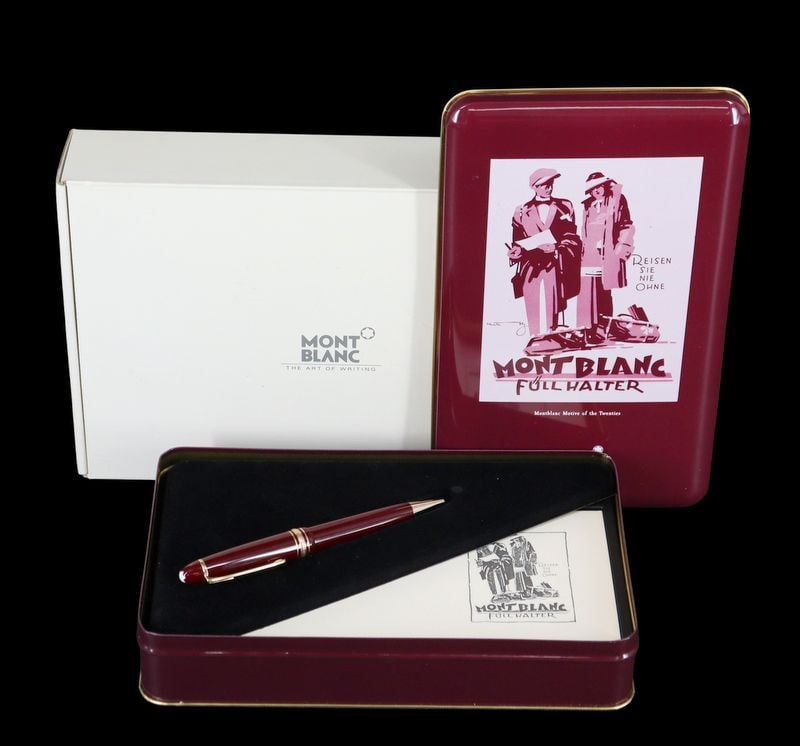Cased Montblanc Meisterstuck Legrand Ballpoint: Nostalgia Box Gift Set. A cased German Montblanc Meisterstuck Legrand ballpoint pen Ref #: 31701 and a Nostalgia Box. This pen features a resin body executed in Bordeaux (burgundy), and gold plated ha