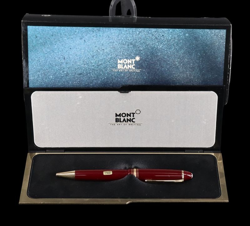 Cased Montblanc Meisterstuck Legrand Ballpoint: A cased German Montblanc Meisterstuck Legrand ballpoint pen Ref #: 161R. This pen features a resin body executed in Bordeaux (burgundy), and gold plated hardware. Accompanied by its original box and p