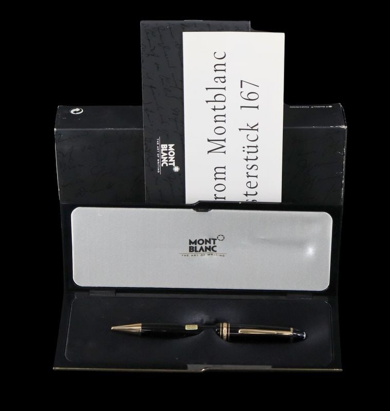 Cased Montblanc Meisterstuck LeGrand Mechanical: Pencil. A cased German Montblanc Meisterstuck 167 Legrand ballpoint pen Ref #:167. This pencil features a resin body executed in black, and gold plated hardware. Accompanied by its original box and pa