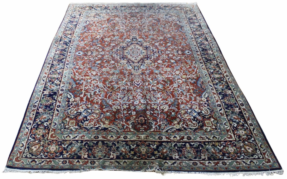Vintage And Finely Hand Knotted Tabriz Carpet .: Center medaiioon and fine weave . From a Larchmont NY estate . - Dimensions: 5ft10" x 8ft9"