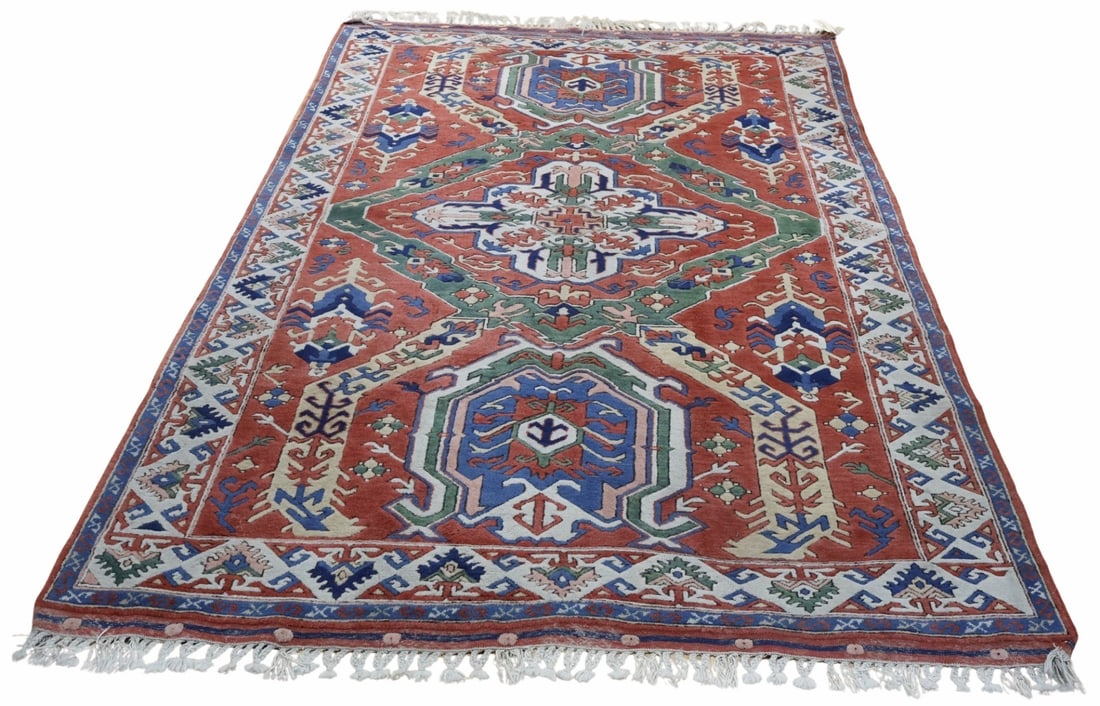 Vintage and Finely Hand Knotted Caucasian Style: Carpet. From a Westchester, NY estate. - Dimensions: 8ft 8" x 5ft 11"