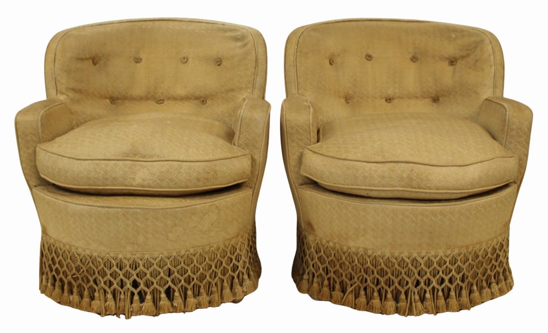 Art Deco Pair of Upholstered Boudoir Chairs.: From a Huntington, Long Island estate. - Dimensions: 33" x 30" x 26"