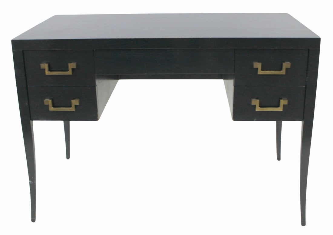 After Parzinger Midcentury Ebonized Desk.: 3 drawers and nice lines and hardware. From a Dobbs Ferry, NY estate. - Dimensions: 29" x 42" w x 22" d
