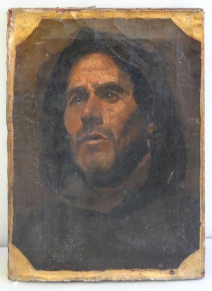 18th / 19th C. Oil on Canvas Portrait of a Man.: Unsigned. From the Rye, NY estate of the artist Manuel Boccini. Dimensions: 16" high x 12" wide. Condition: Unframed, heavy surface grime, craquelure, losses, canvas coming away from stretcher, old re