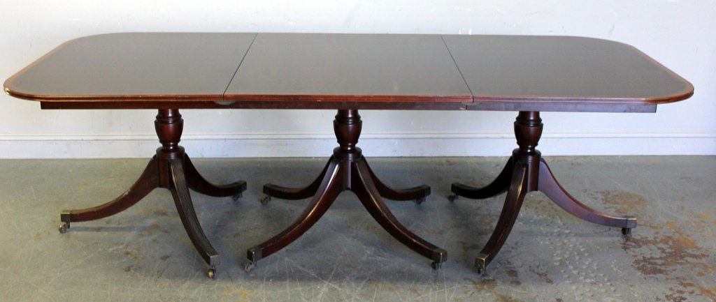 Widdicomb Mahogany Dining Set.: Includes a server, 8 chairs and a banded table. From a Valhalla, NY estate. Dimensions: Table - 99" wide x 46" deep x 29.5" high. Chairs - 22" wide x 25" deep x 38" high.