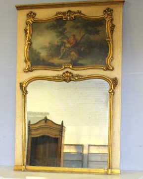 Vintage Mid-20th Century Trumeau Style Mirror.: From a Valhalla, NY estate. Dimensions: 37.5" wide x 58.5" high