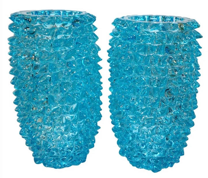 2000s Cenedese Italian Pair of Aquamarine Vases. (1 of 7)