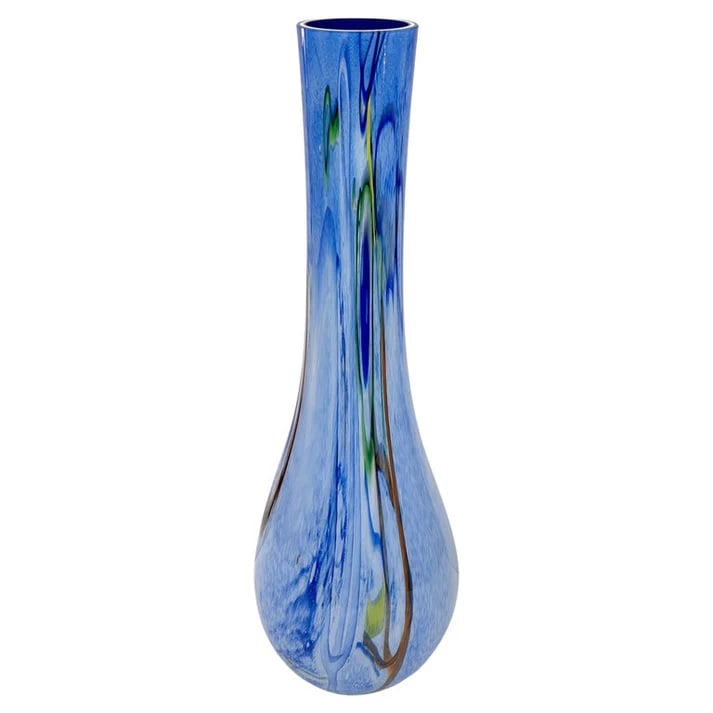 Modern Monumental Murano Glass Vase.: A striking huge Murano glass vase, impressive in size, a Work of Art in blown overlaid Murano glass worked like a modern painting with a sophisticated extensive swirling organic decor of overlaid elon