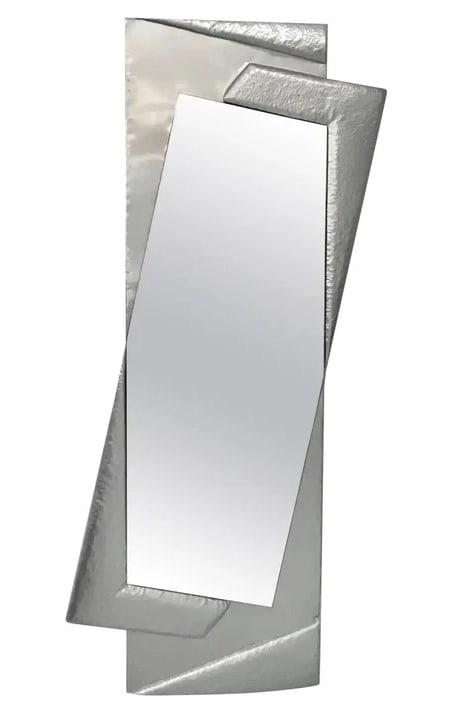 1970s Italian Vintage Post Modern Full Length: Mirror. This one-of-a-kind 1970s Italian vintage tall full-length aluminum mirror, entirely handcrafted in Italy, features a sleek and sculptural design, with an asymmetrical aluminum frame that adds