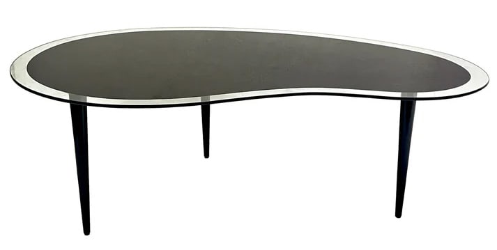 1960s Italian MC Modern Design Bean Shape Coffee: Table. Vintage Italian bean-shaped coffee / center table by Cristal Art, dating from the 1960s and exemplifying refined Mid-Century Modern design. This rare and sculptural piece features a thick curve