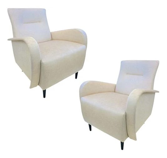 Italian Custom Pr of Modern Cream Velvet Armchairs (1 of 7)