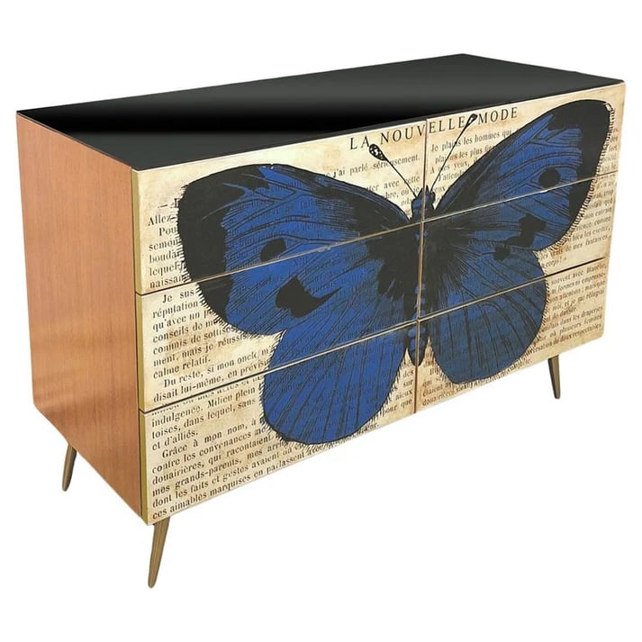 Custom Italian Printed Pop Art Butterfly Chest: or Sideboard. A custom fun Conceptual Pop Art lacquer chest, entirely hand-crafted in Italy. Part of a bespoke collection created as a canvas for personal expression. It is decorated with an open-wing