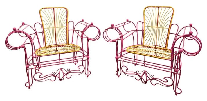 1990s Spazzapan Italian Pop Art Pair of Armchairs.: This fun pair of armchairs is a unique organic modern design manufactured and signed by the Italian artist, Anacleto Spazzapan (Luino, Italy - 1943). Very functional for their fun use inside as well a