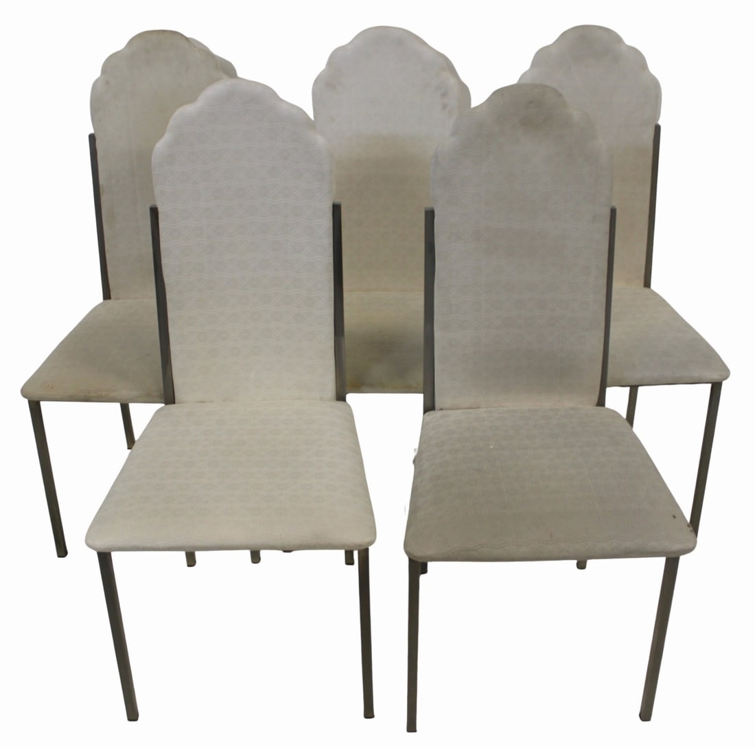 Set of 6 French Alain Delon 1970 High Back Chairs.: Alain Delon for Maison Jansen. From the curated 40+ year collection of Cosulich Interiors and Antiques. - Dimensions: 42"x15"x17"