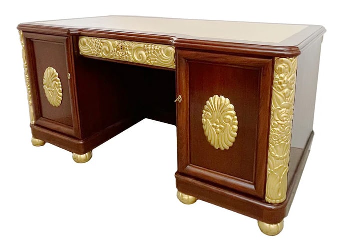 1920s French Art Deco Leather Writing Top Giltwood (1 of 7)