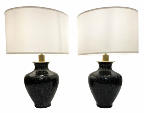 VeArt 1960s Pair of Black Murano Glass Table Lamps (1 of 7)