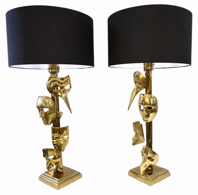 Italian Pair Deco Modern Art Lamps with Cast Brass (1 of 8)