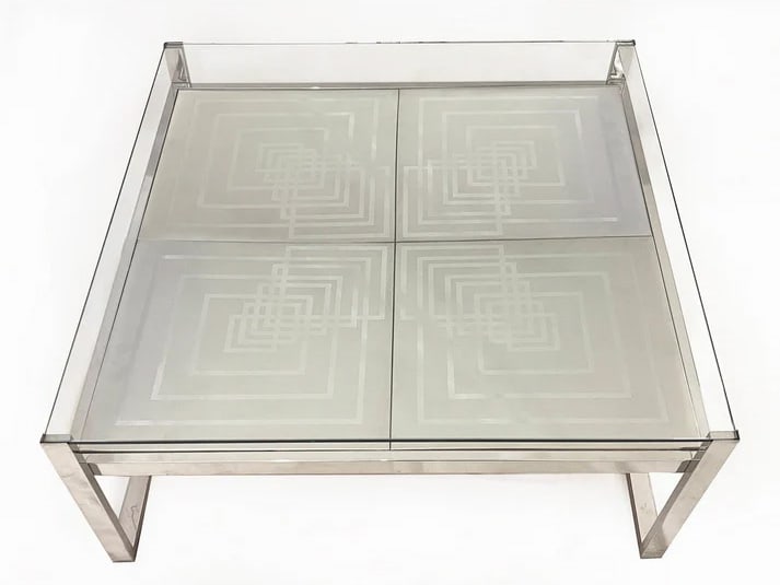 Romeo Rega Italian Geometric Decor Clear Glass: and Chrome Two Tier Coffee Table. Is there a piece missing to bring together your living room and you are a lover of minimalist design style? This Italian vintage double-tier center table will bring l