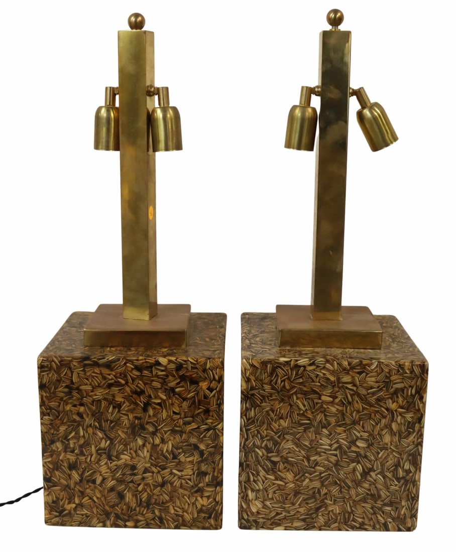 Pr of Sunflower Seeds, Resin and Gilt Metal Lamps.: From the curated 40+ year collection of Cosulich Interiors and Antiques. Dimensions: 10" x 10" x 27.5"