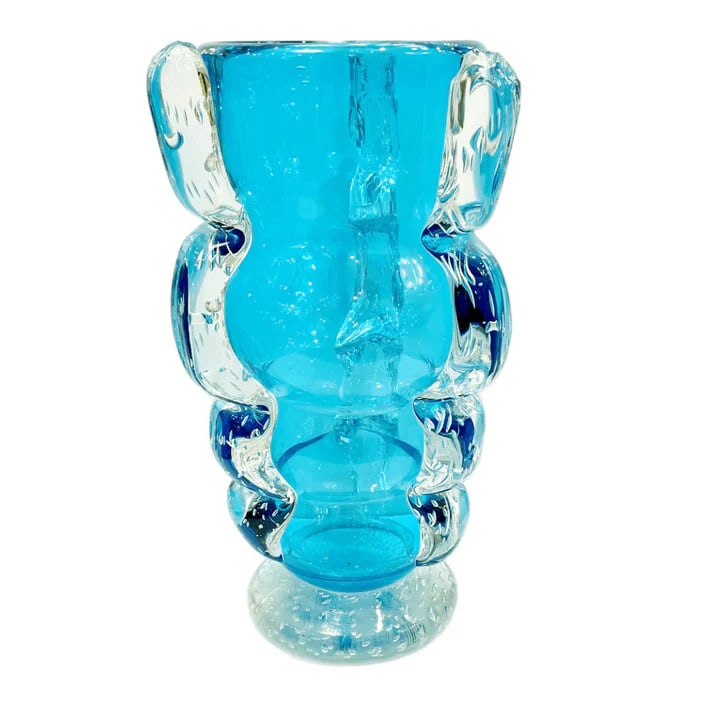 Signed Italian Blue Murano Glass Vase by Flavio (1 of 8)