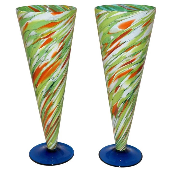 Cenedese 1970 Pair of Murano Glass Conical Vases. (1 of 7)