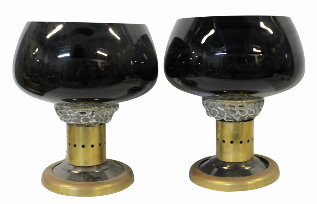 Pair of Italian Cobalt Glass, Chrome, and Gilt (1 of 6)
