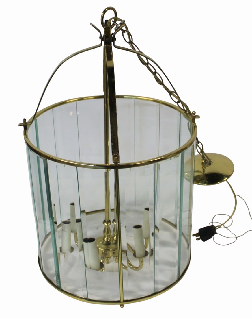 Vintage Gilt Metal & Glass Hurricane Chandelier.: From the curated 40+ year collection of Cosulich Interiors and Antiques. Dimensions: 24" x 16".