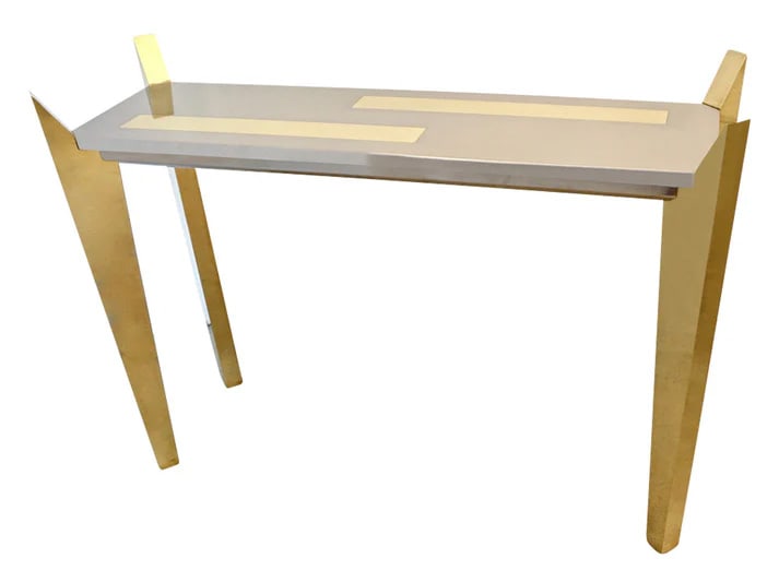 1970's Vintage Italian Brass & Nickel Wood Console (1 of 7)