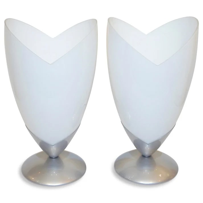 1970s Italian Pr of Nickel & White Glass Tronconi (1 of 8)